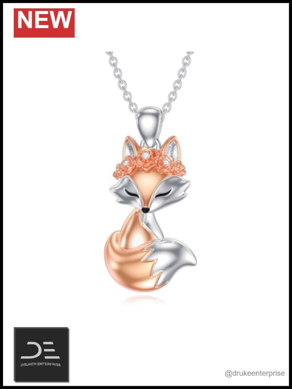 Sterling Silver Diamond Fox Pendant Necklace for Women Gift
